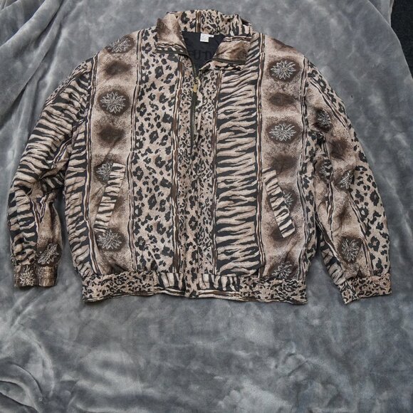 FUDA International Jacket Medium Animal Print Silk Bomber 90s Vintage Style - Picture 1 of 10